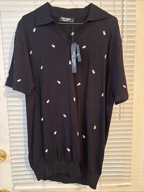 New Men’s PAUL JONES Black Pineapple Pullover Crew Short Sleeve Shirt Size XL